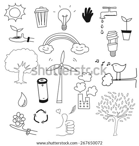 Eco Organic Doodles Icons Ecology Sustainable Stock Vector 389598130 ...