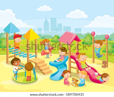 Children Playing Playground Stock Vector 589700435 - Shutterstock