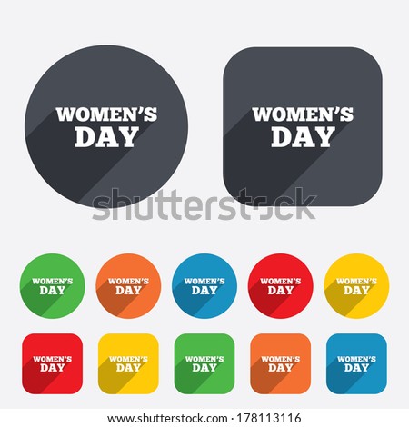 Women's Day sign icon. Holiday symbol. Circles and rounded squares 12 buttons. Vector