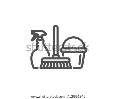 Cleaning Service Line Icon Spray Bucket And Mop Symbol Housekeeping Equipment Sign