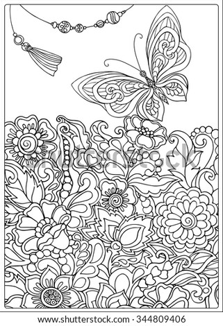 Butterfly Pattern Flowers Coloring Pages Adults Stock Vector 321032780  Shutterstock