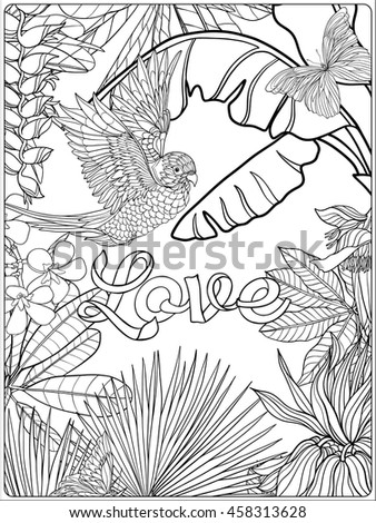 Tropical Garden Collection Coloring Page With Love Message