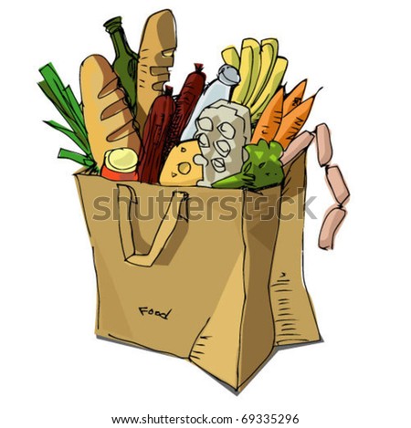 Paper Bag Food Inside Stock Vector 69335296 - Shutterstock