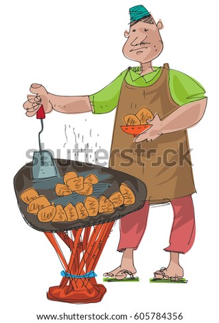 Indian Street Food Vendor Selling Traditional Stock Vector ...