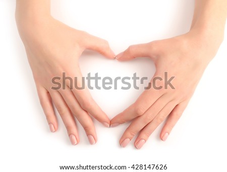 Woman hands with beautiful manicure isolated on white background
