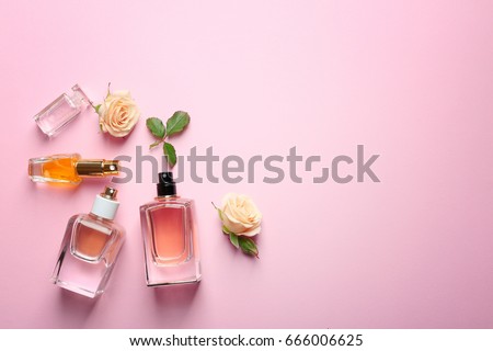Download Perfume Bottles On Pink Background Top Stock Photo ... Yellowimages Mockups