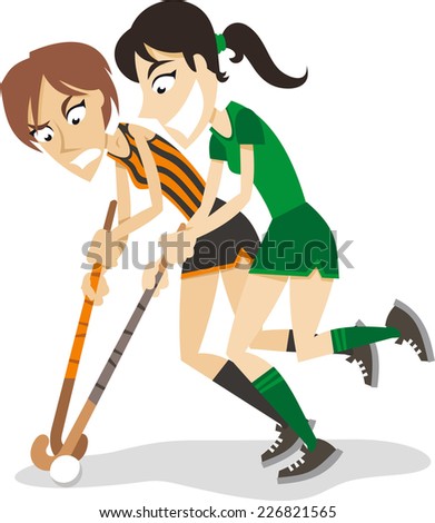 Women Hockey Players Cartoon Stock Vector 226821565 - Shutterstock