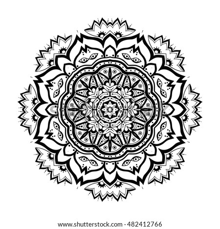 Mandala Black White Round Ornament Coloring Stock Vector 384203716 ...