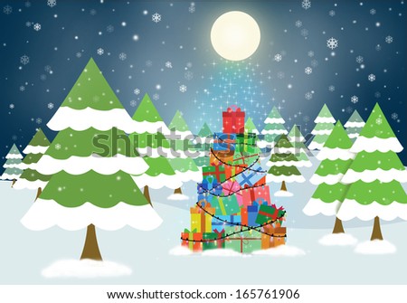 Winter Forest Landscape Christmas Background Pine Stock Vector ...