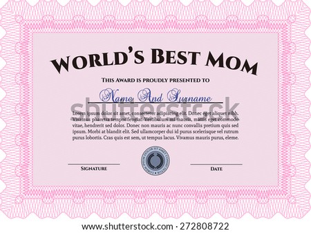 Pink world's best mom award template - stock vector