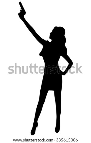 woman holding gun - stock vector