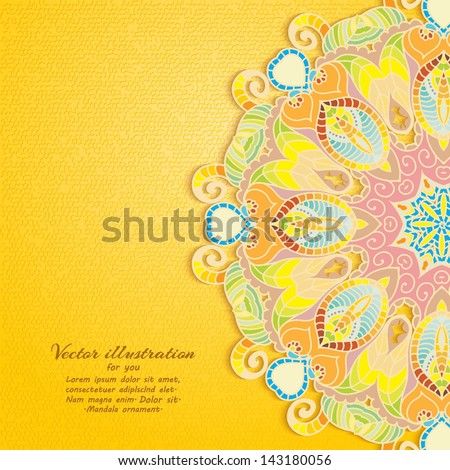 Elegant Indian ornamentation on a dark background. Stylish design. Can be used as a greeting card or wedding invitation