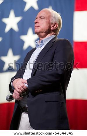 MESA, AZ - JUNE 4: Senator John McCain (R - AZ) appears at a town hall meeting on June 4, 2010 in Mesa, Arizona.