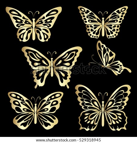 Gold Lace Butterfly On Black Background Stock Vector 529318945  Shutterstock