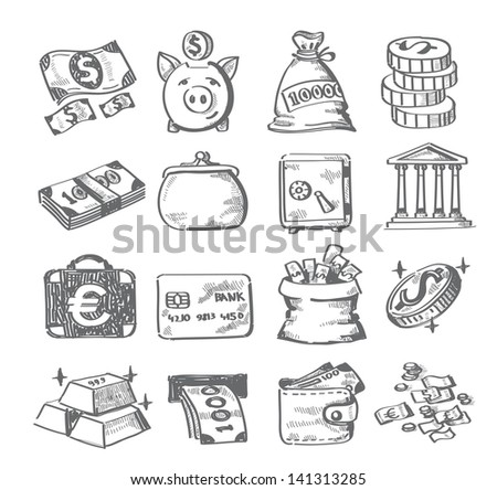 Vector Hand Draw Money Icon Set Stock Vector 141313285 - Shutterstock