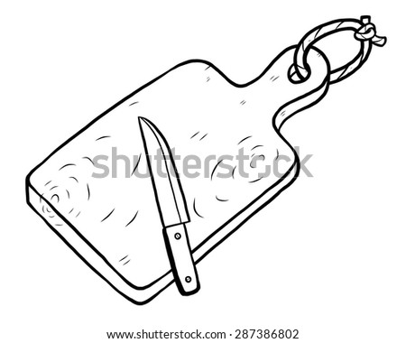 chopping block and knife / cartoon vector and illustration, black and ...