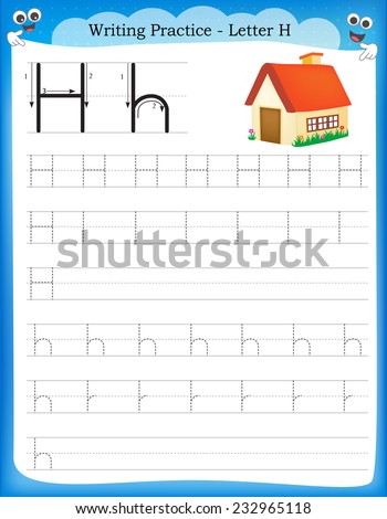 Writing Practice Letter H Printable Worksheet Stock Vector (Royalty