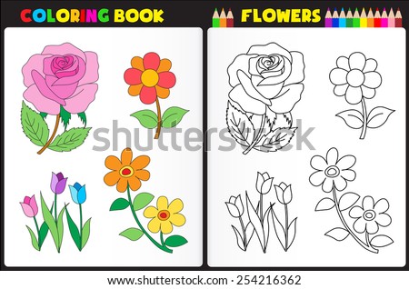 coloring book page for preschool children with colorful flowers and sketches to color - Preschool Coloring Book coloring book page for preschool children with colorful flowers and sketches to color - Preschool Coloring Book