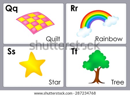 Alphabet Colorful Pictures Printable Flash Card Stock Vector 287234768