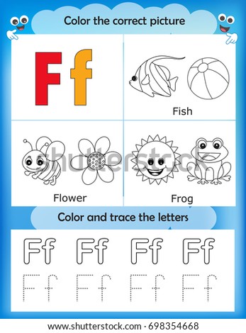 Alphabet Learning Letters Coloring Graphics Printable Worksheet For Preschool Kindergarten Kids Letter F
