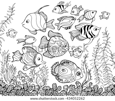 Sea Bottom Coloring Book Page Black Stock Vector 525527908 - Shutterstock