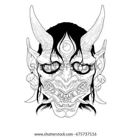 traditional female japanese demon tattoo design stock illustration traditional female japanese demon tattoo design stock illustration