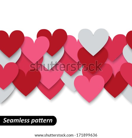 Colorful hearts seamless border. Valentine pattern. Design template for holiday and wedding card, wallpaper, background. Vector illustration EPS 10.