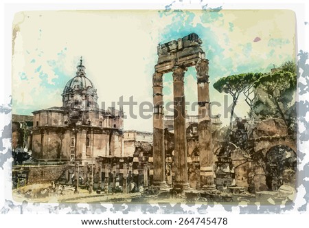 Aged Painting Ancient Ruins Rome Imperial Stock Vector 264745478   Stock Vector Aged Painting Of Ancient Ruins Of Rome Imperial Forum Italy 264745478 