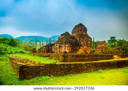 My Son, Ancient Hindu tamples of Cham culture in Vietnam near the cities of Hoi An and Da Nang. Famous landmark of Southeast Asia.
