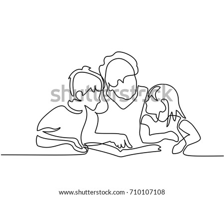 Continuous Line Drawing Grandmother Reading Book Stock Vector 710107108 ...