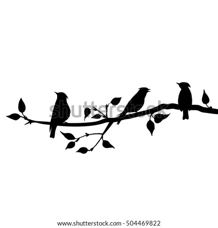 Vector Silhouettes Birds Tree Hand Drawn Stock Vector 504469840 