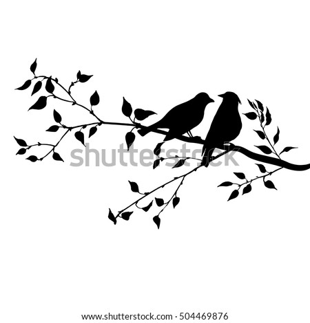 Vector Birds On Twig Silhouette Decorative Stock Vector 130157432 