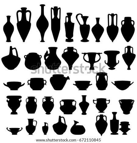 Antique Ceramics Silhouettes Amphorae Pitchers Bowls Stock Vector ...