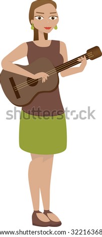 Cartoon Girl Playing Acoustic Guitar Surrounded Stock Vector 50771719 ...