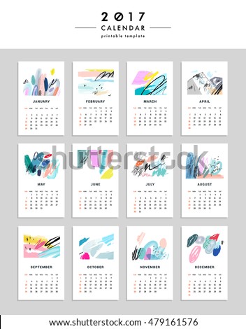 Creative Calendar 2017 Templates Leaves Flowers Stock Vector 479186212 Shutterstock Creative Calendar Template