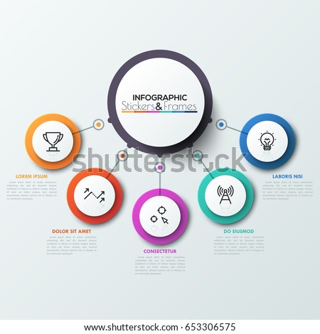 Five Colorful Circles Connected Central Round Stock Vector 653306575 ...