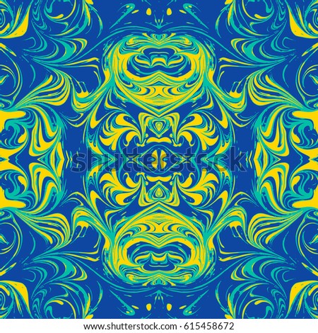 vector blue yellow green mirrored hand drawn ebru paper marbling liquid paint artwork decoration texture background