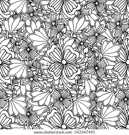 Doodle Style Floral Garden Seamless Pattern Stock Illustration ...