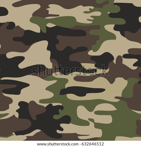 Camouflage seamless pattern, woodland military design, army uniform clothing, hunting and fishing wear style, soldier material, brutal fashion. Vector illustration