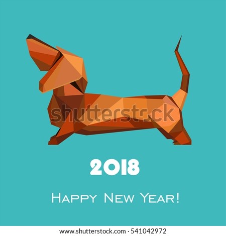 2018 Happy New Year greeting card. Celebration background with dog and place for your text. Vector Illustration
