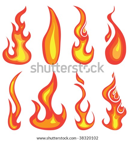 Set Hand Drawn Red Hot Flames Stock Vector 38320102 - Shutterstock