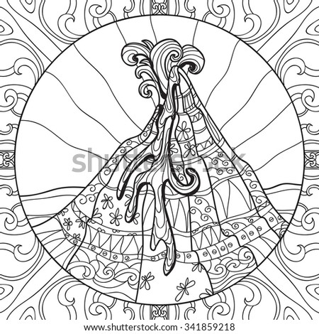 coloring page with volcano and abstract pattern hand drawn graphic illustration - Coloring Page Volcano coloring page with volcano and abstract pattern hand drawn graphic illustration - Coloring Page Volcano