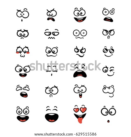 Set Cute Vector Faces Different Emotions Stock Vector 261198131 ...