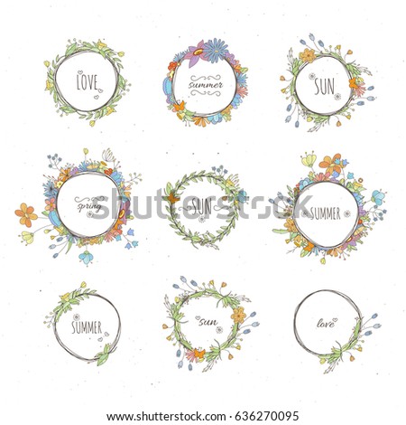 Rustic Hand Drawn Flower Elements Set Vector Floral Doodles Branches Flowers Laurels Rustic Hand Drawn Flower Elements Set Vector Floral Doodles Branches Flowers Laurels