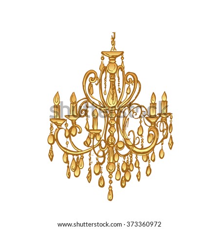 White Isolated Golden Chandelier Hand Drawn Colorful Vector Illustration White Isolated Golden Chandelier Hand Drawn Colorful Vector Illustration