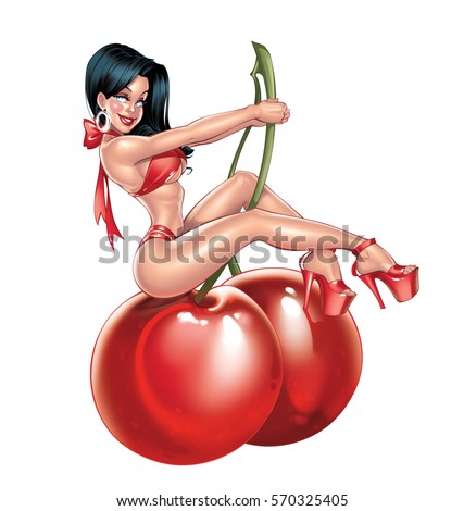 .y Pinup Girl Sitting On Cherries Stock Illustration 