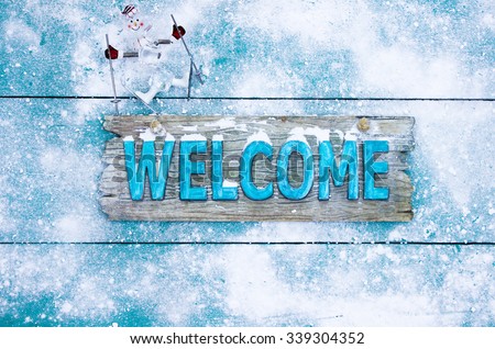 Rustic Winter Welcome Sign Teal Blue Stock Photo 339304358 - Shutterstock