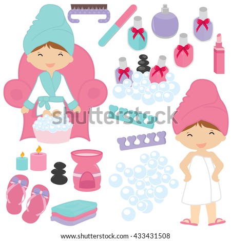 Illustration Of Little Girls Being Pampered Illustration Of Little Girls Being Pampered