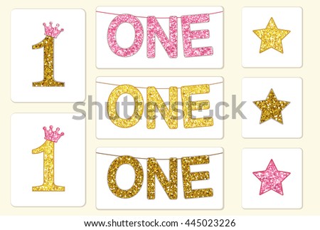 cute vintage golden glitter number one stock vector 445023202