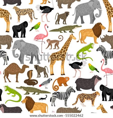 Seamless pattern with African animals and birds